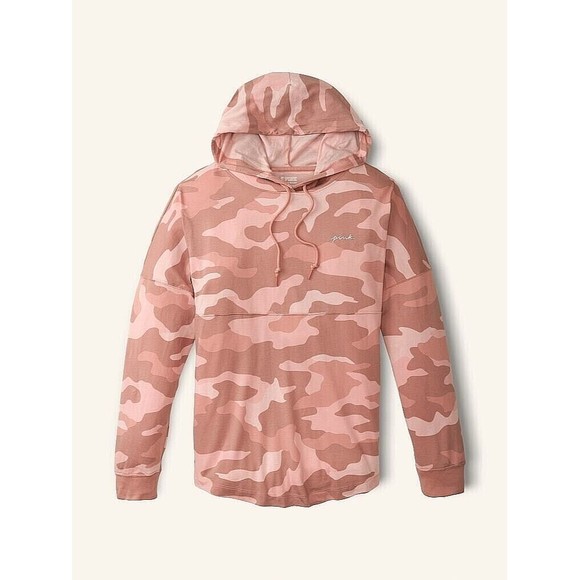 NWT VICTORIA SECRET PINK Varsity Pullover Hoodie Damsel Camo Tee, Size: Large - Picture 1 of 11